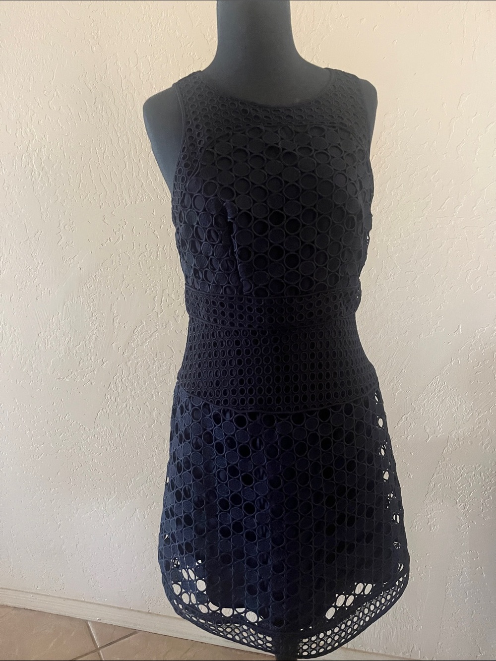Ann Taylor Navy Eyelet Midi Dress